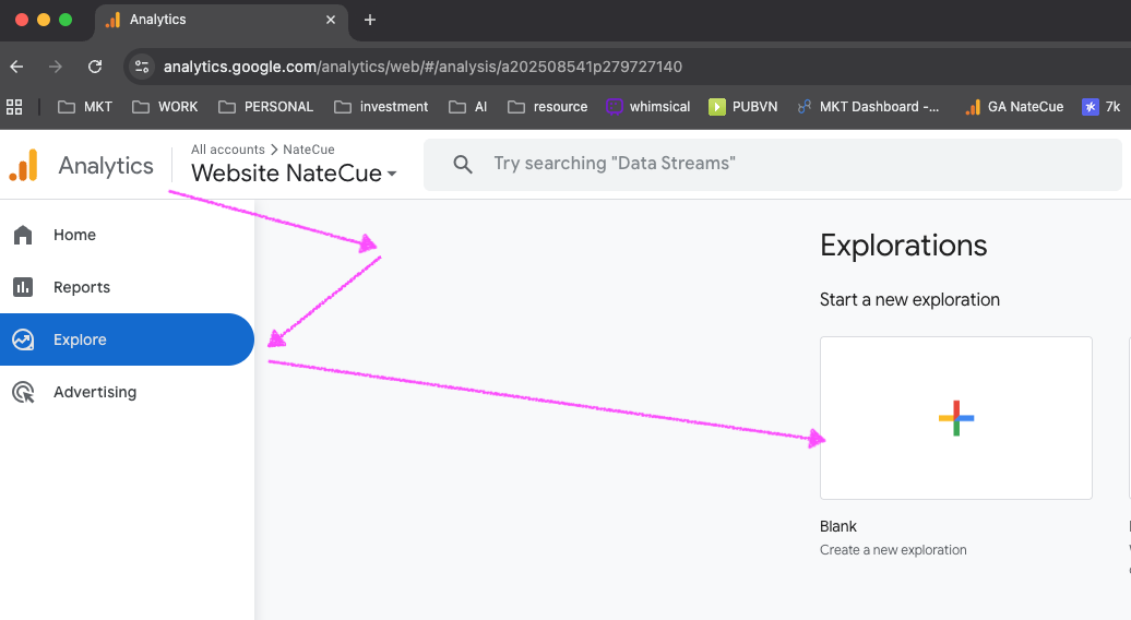 Tạo Blank Exploration mới trong GA4